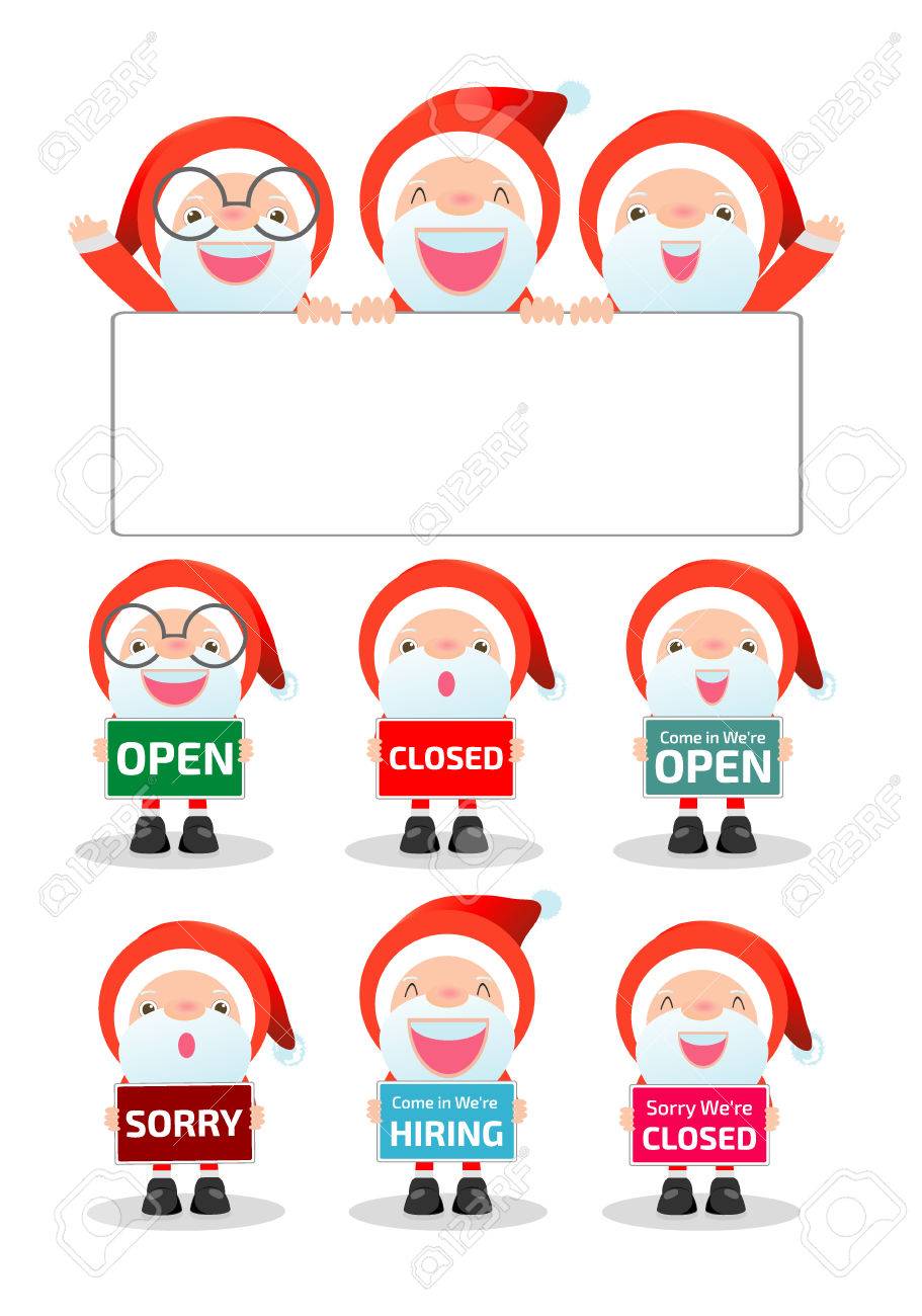 merry christmas santa claus holding signs open closed sorry closed for christmas signs