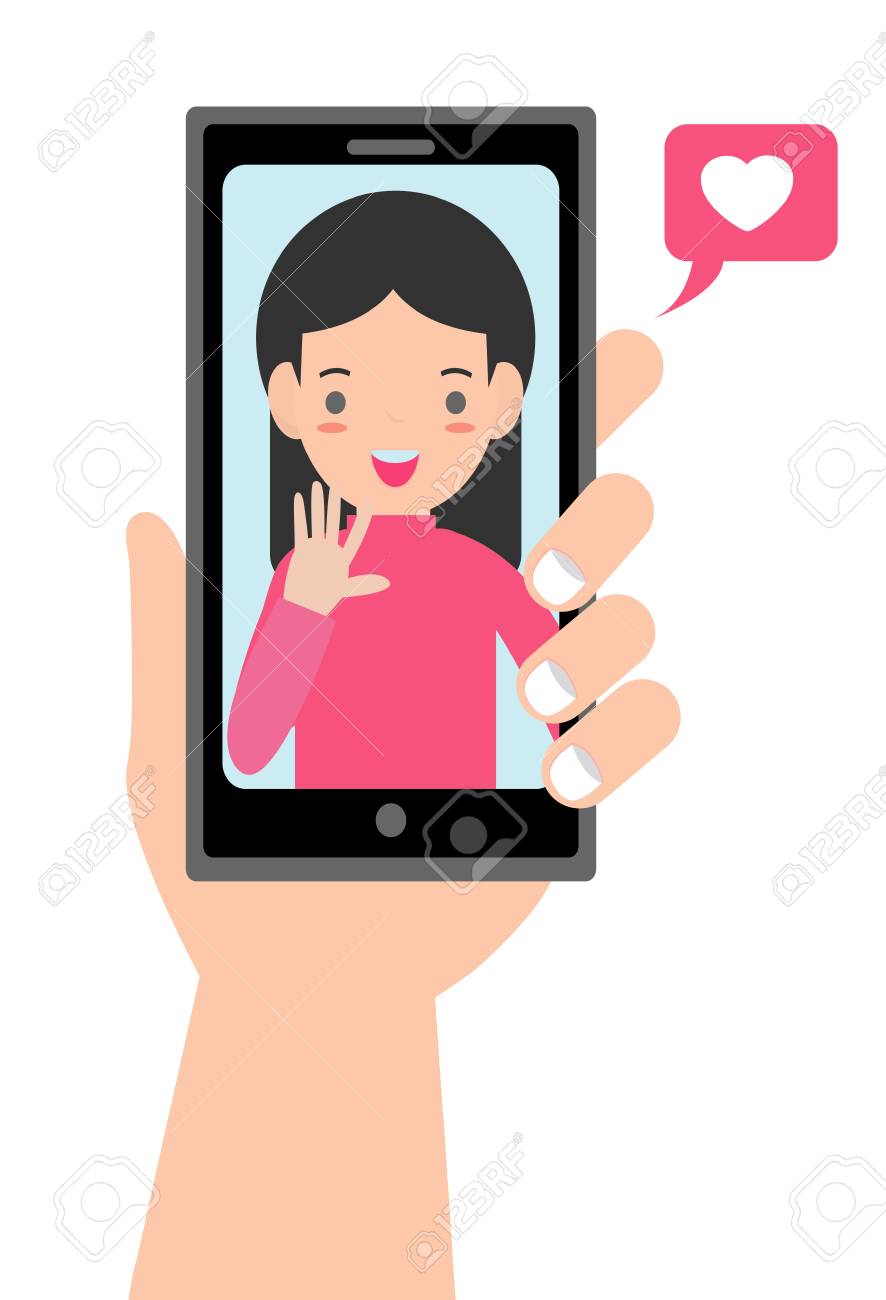 Video Call With Loved One. Male Hand Holding Smartphone With Grilfriend On Screen. Online Dating, Long Distance Relationship Talking In Cartoon Vector Illustration. Royalty Free SVG, Cliparts, Vectors, And Stock Video Call With Loved One. Male Hand Holding Smartphone With Grilfriend On Screen. Online Dating, Long Distance Relationship Talking In Cartoon Vector Illustration. Royalty Free SVG, Cliparts, Vectors, And Stock