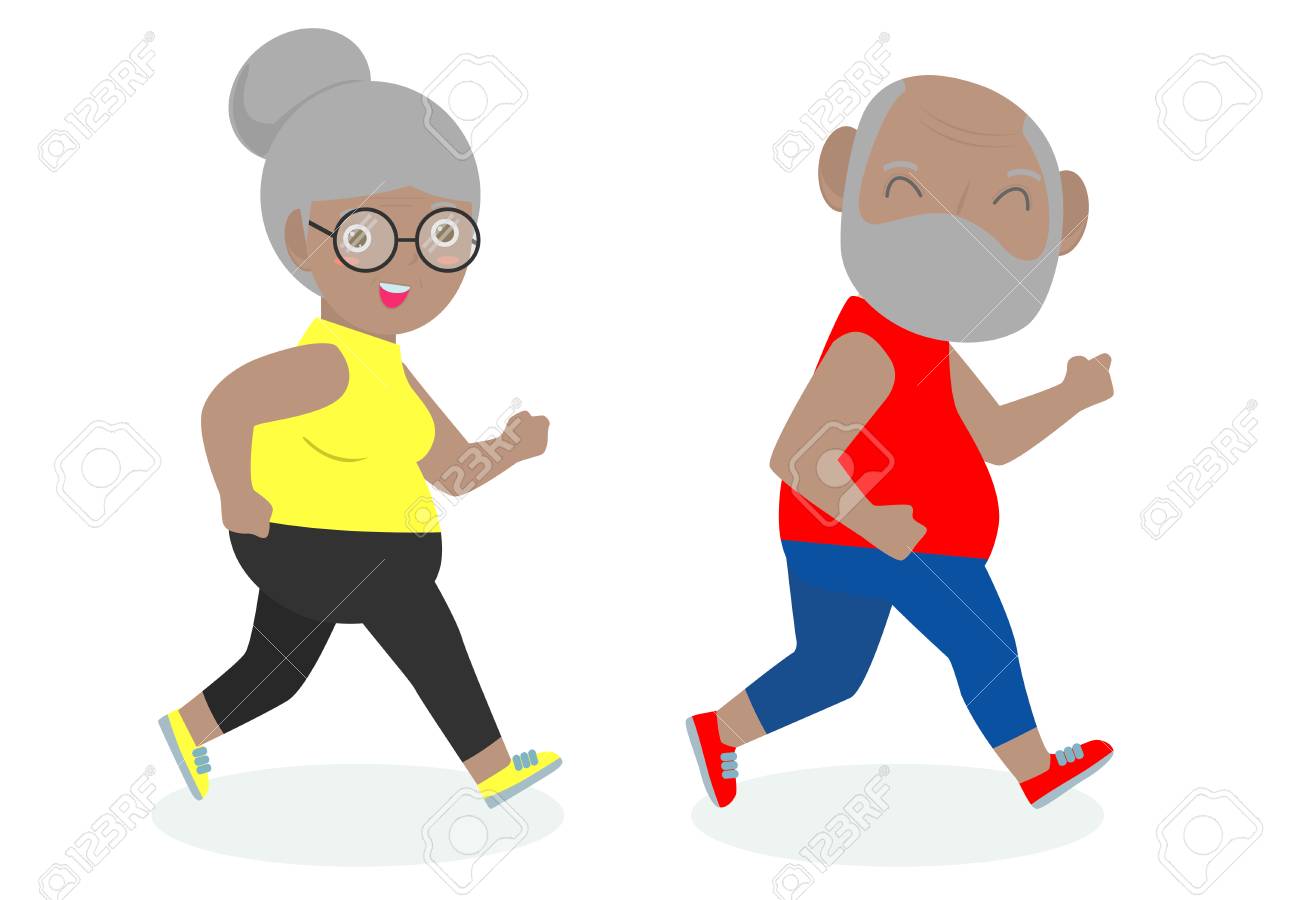 Vector Illustration Of Cartoon Running Old Woman, Man. Cartoon Character.  Old People Activity. Vector Gym Or Outdoor Healthy Lifestyle. Sport Adult  Old People Exercising Royalty Free SVG, Cliparts, Vectors, and Stock  Illustration., image size:1300x900