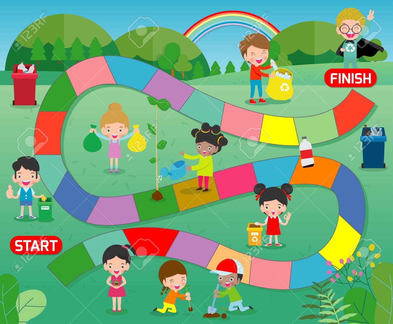 Free Vector Game template with children going to school