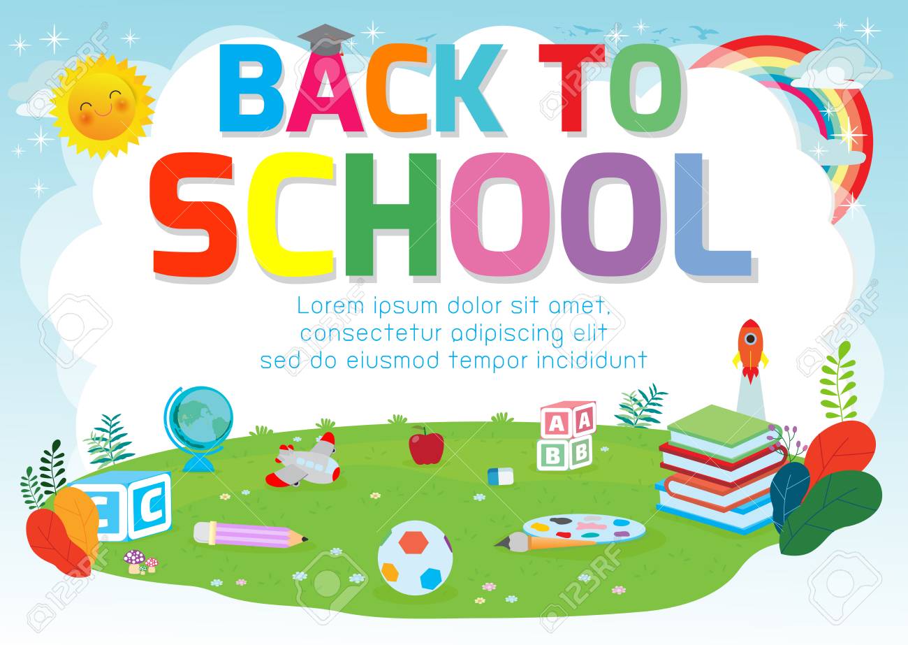 Back To School Background Poster School Supplies On The Grass Royalty Free Cliparts Vectors And Stock Illustration Image