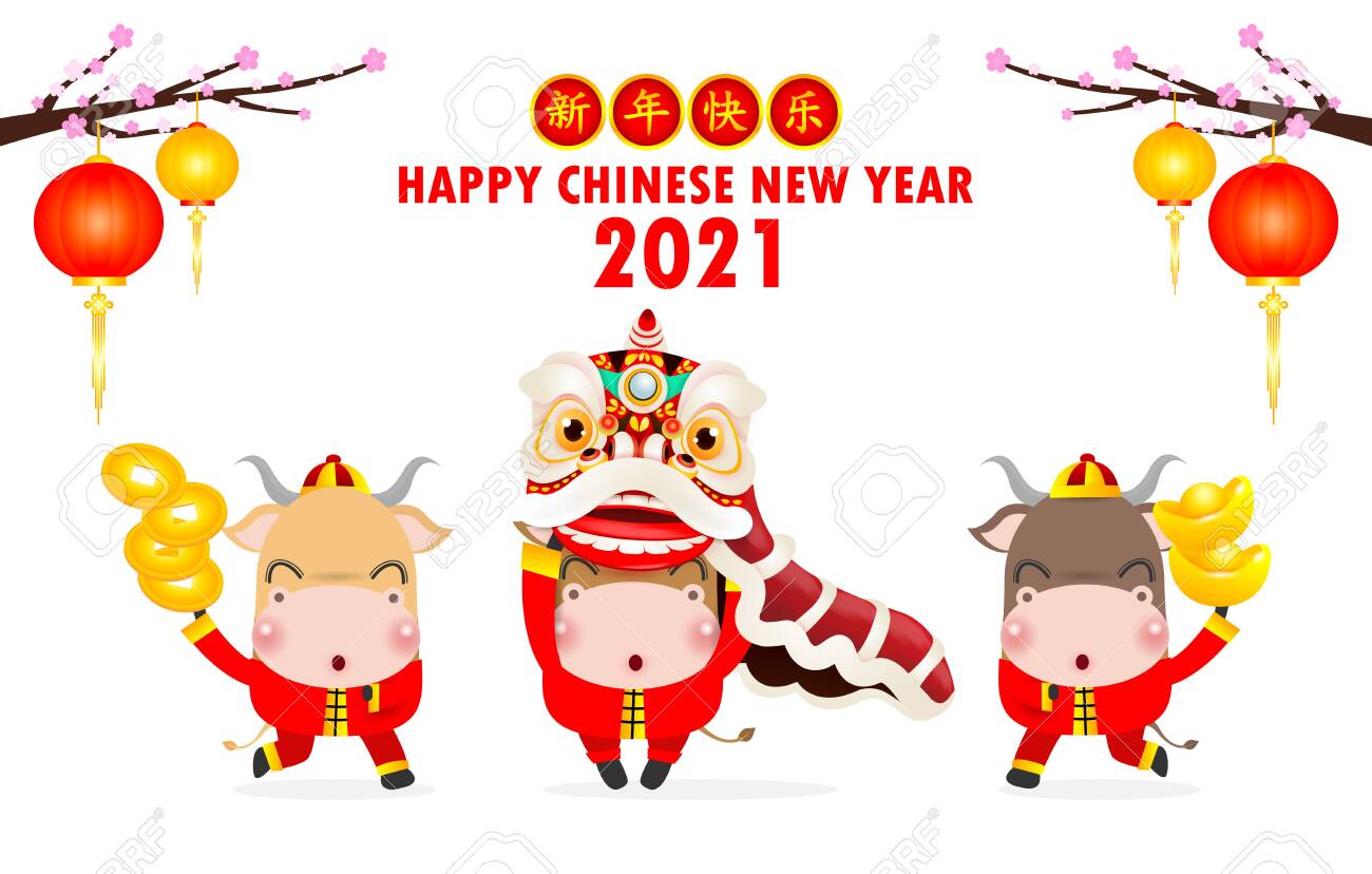 Happy Chinese New Year 2021 Greeting Card Little Ox Holding Chinese Royalty Free Cliparts Vectors And Stock Illustration Image 153729383