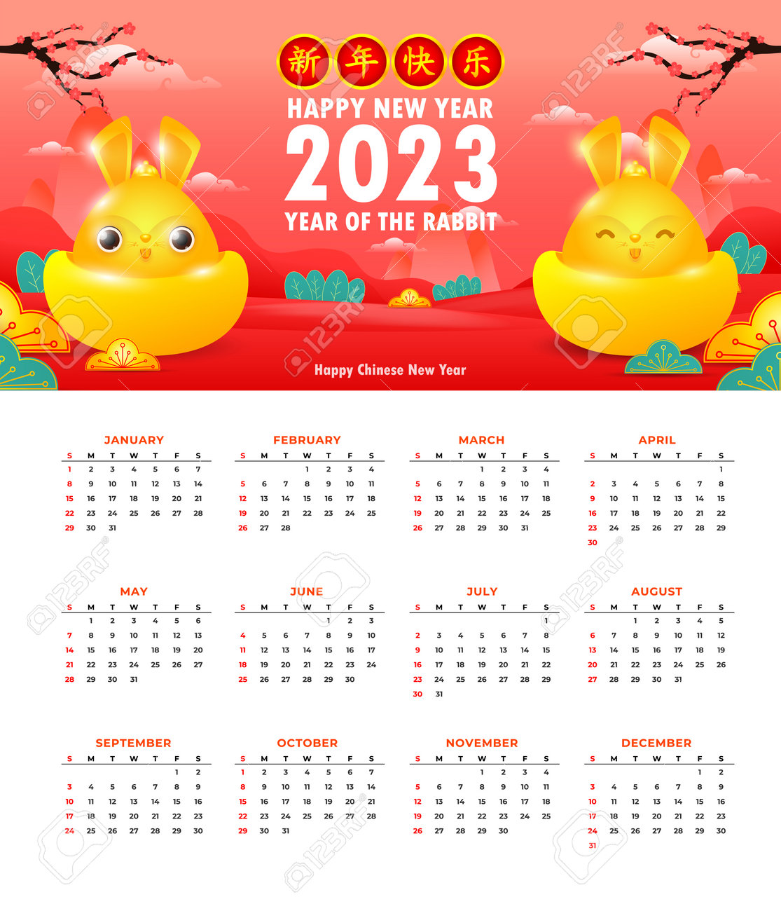 Premium Vector Chinese new year anime calendar 2023