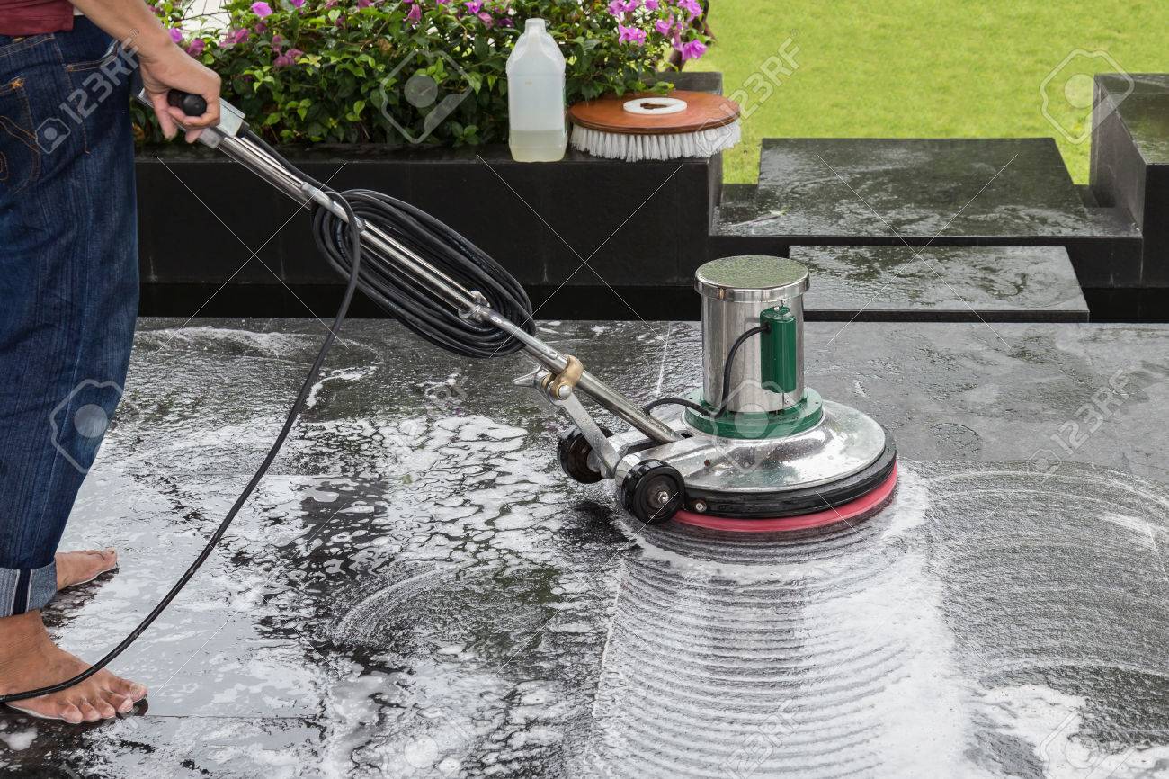 Exterior Black Stone Floor Cleaning With Polishing Machine And