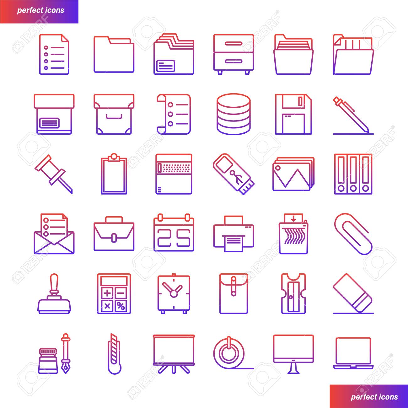 office supply color line icons perfect pixel use for website