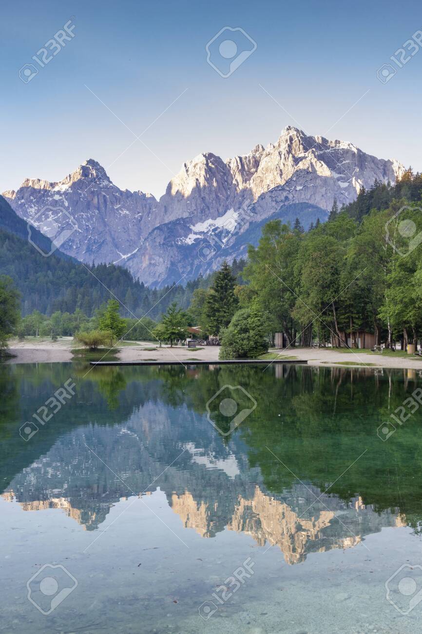 Lake And Mountains Near The Village Kranjska Gora In Triglav Stock Photo Picture And Royalty Free Image Image 130490522