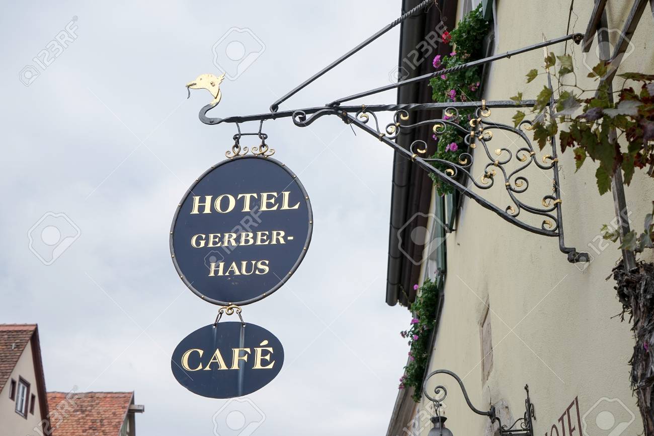 Ornate Hanging Sign For Hotel Gerber Haus In Rothenburg Stock