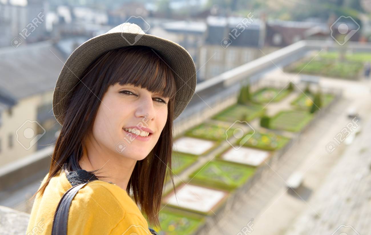 Stock Photo Young Beautiful Brunette Girl Visits A French City Pau Stock Photo Young Beautiful Brunette Girl Visits A French City Pau