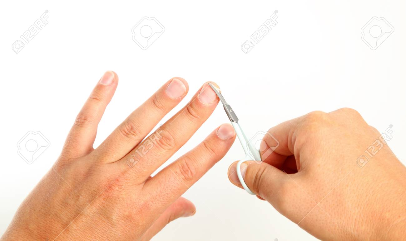 白い背景に男性人切断指を爪します の写真素材 画像素材 Image