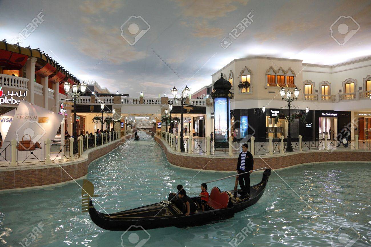 Canal And Gondola Inside Of The Villaggio Mall Shopping Center