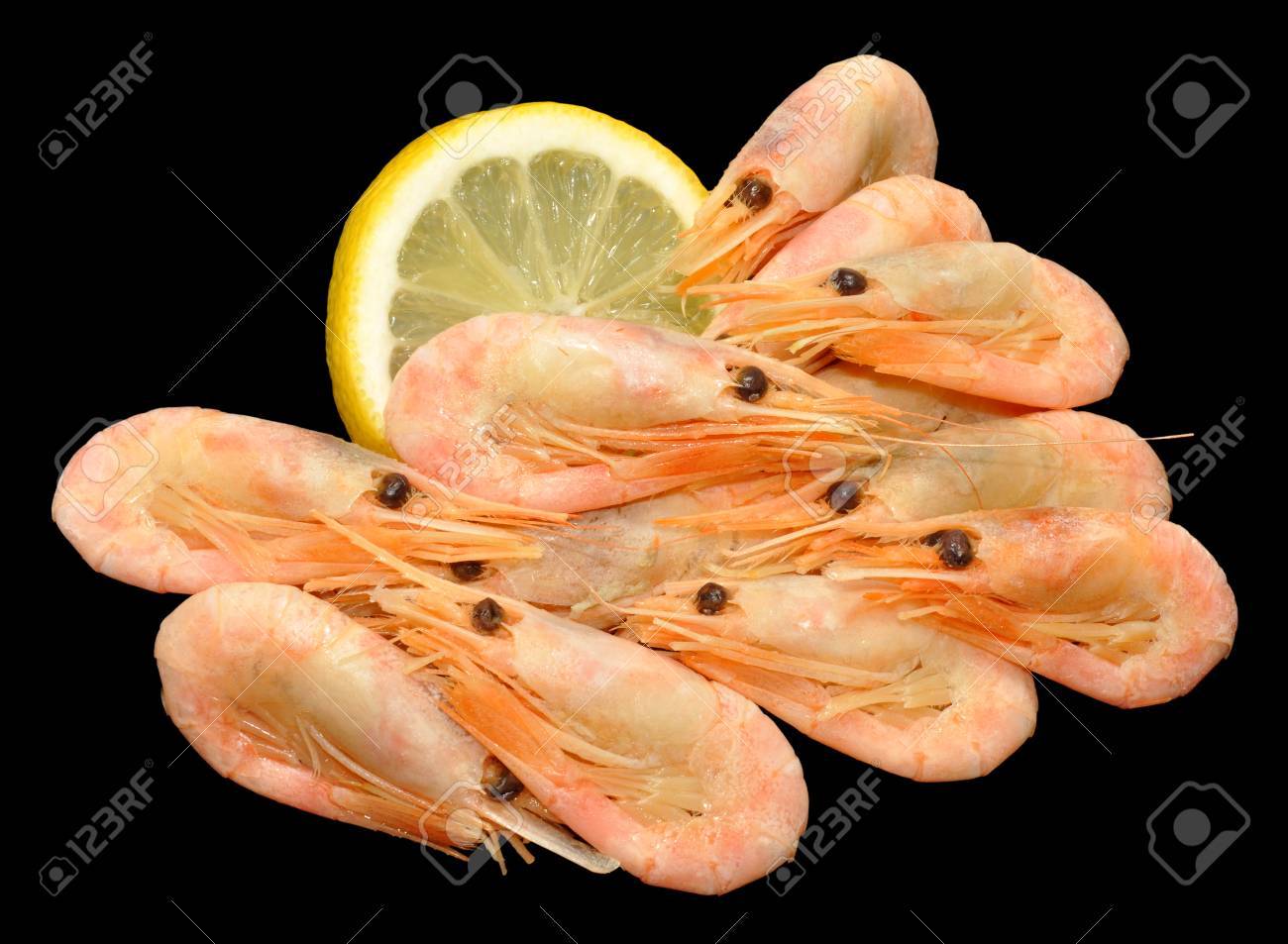 Fresh Cooked Unpeeled Cold Water Prawns On A Black Background Stock Photo Picture And Royalty Free Image Image 35226929