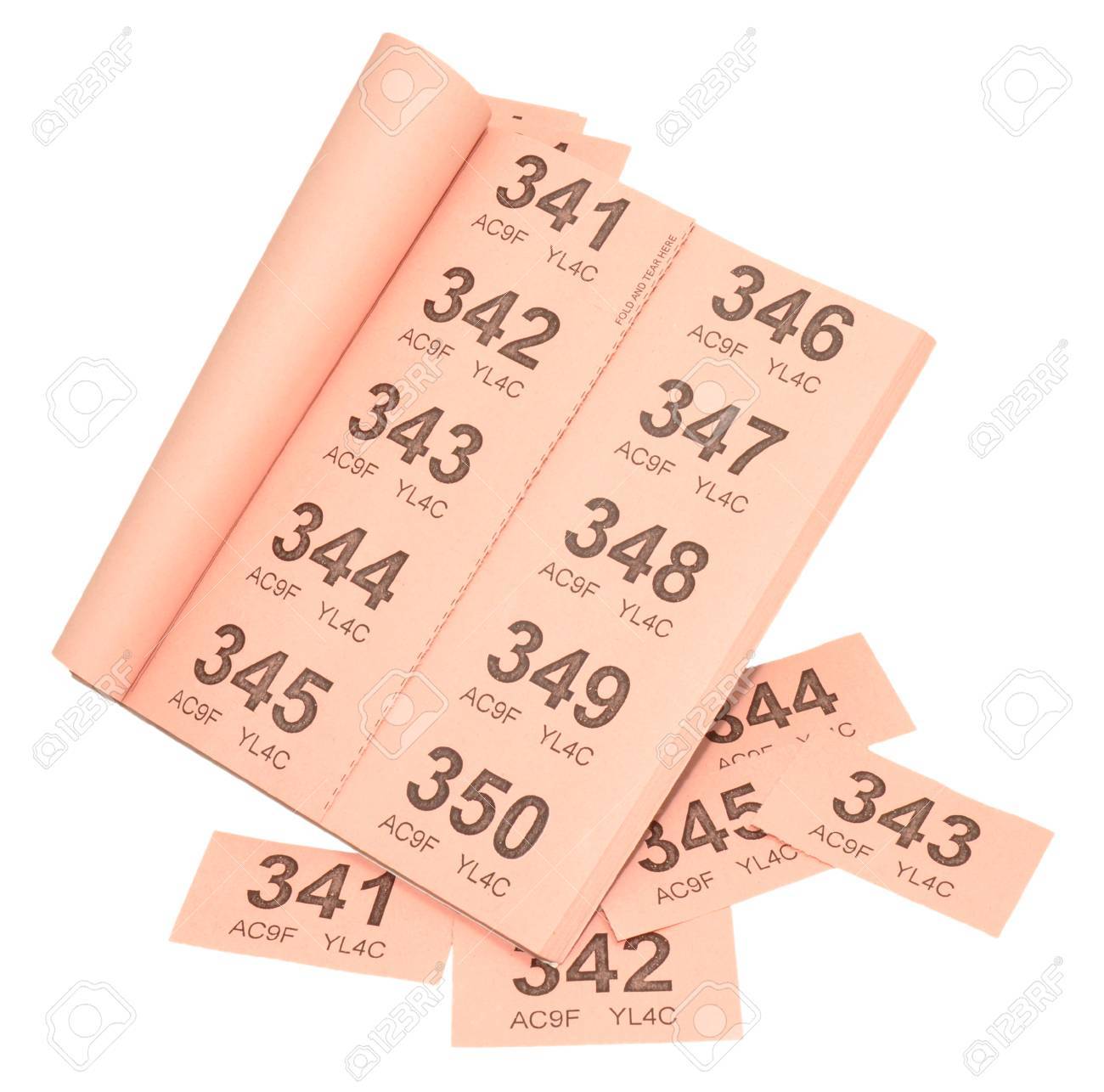 book of pink raffle tickets isolated on a white background raffle book