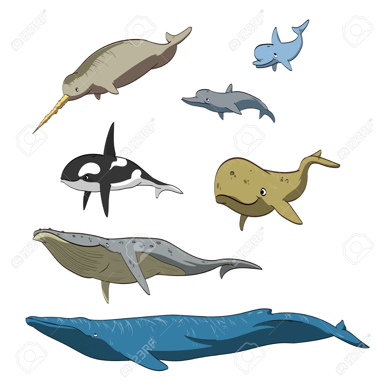 漫画のクジラやイルカのベクトル イラストのセットです のイラスト素材 ベクタ Image