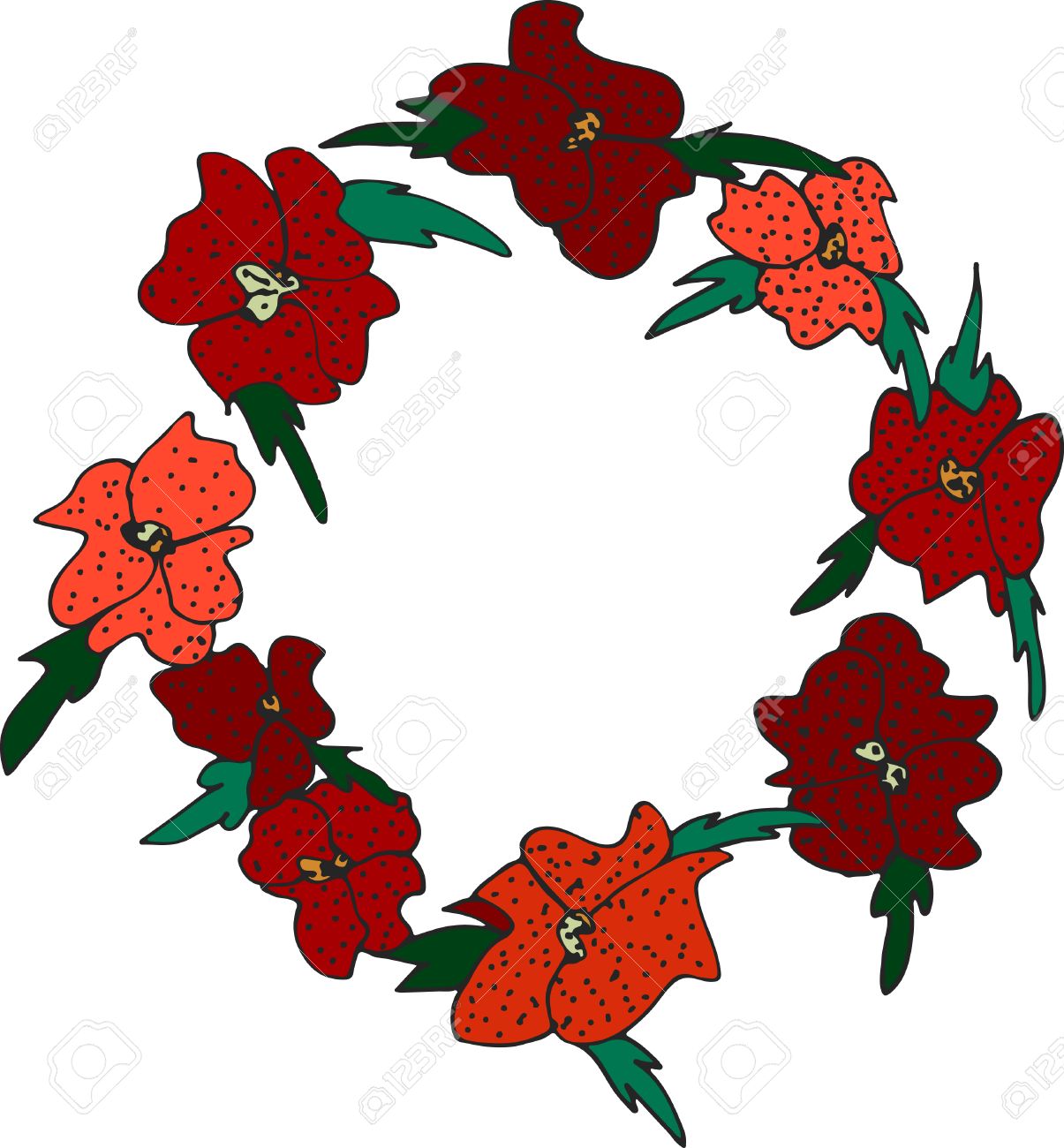 赤いポピーの花の花輪クリップアートのイラスト素材 ベクタ Image