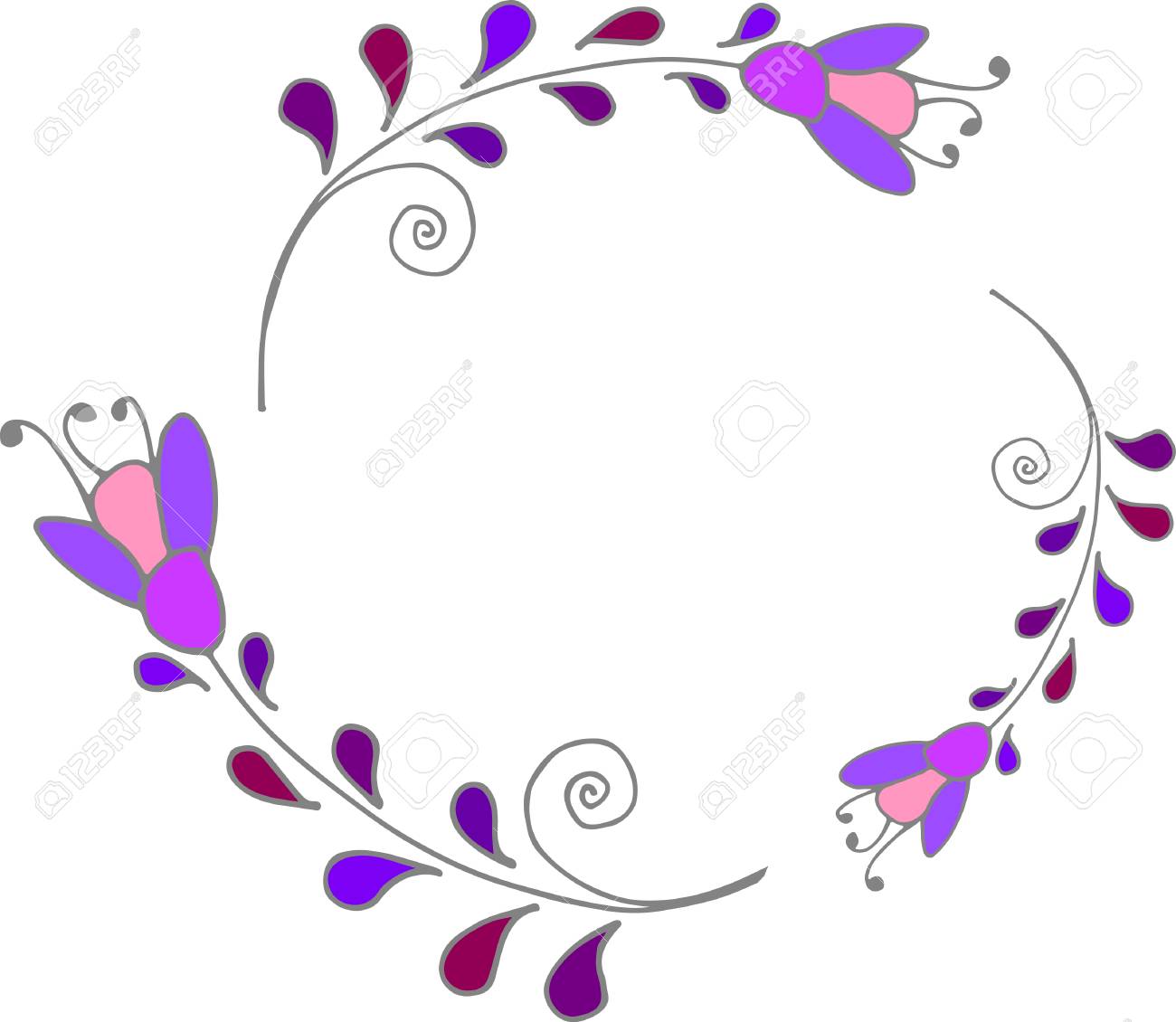 かわいい花のフレーム カラフルな紫花の花輪 クリップ アート花のフレーム のイラスト素材 ベクタ Image