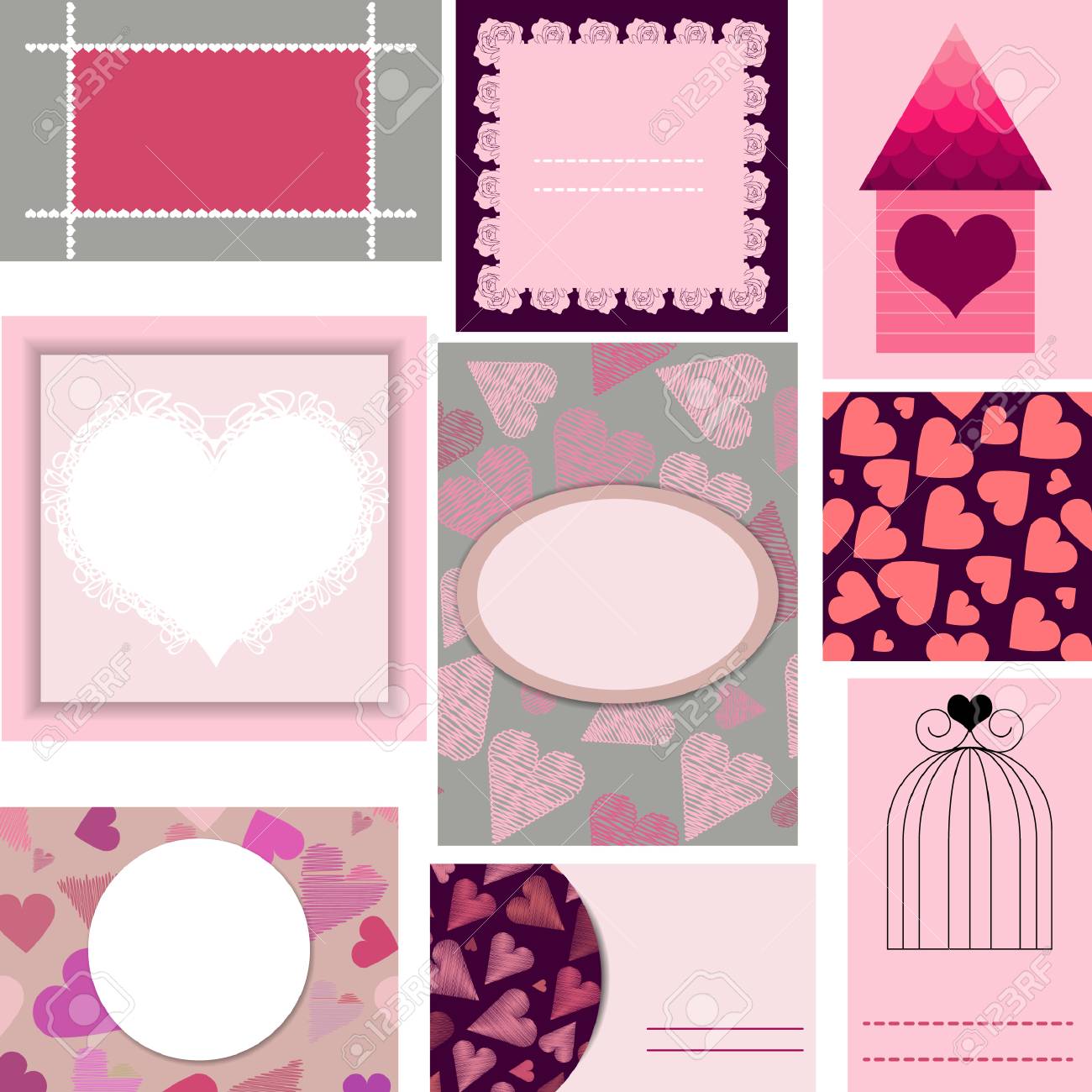 Set Of Templates For Cards Wedding Valentines Day Birthday Invitations