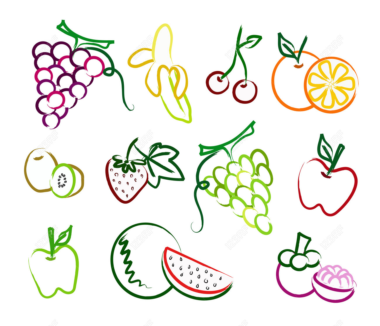 果物の絵のアイコンのセットのイラスト素材 ベクタ Image