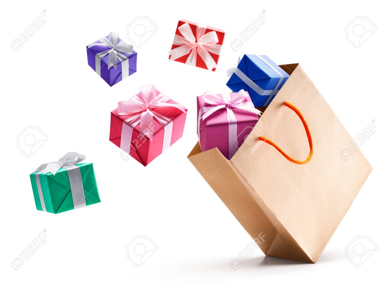 Gift boxes pop out from paper bag isolated on white background - 88795333 Gift boxes pop out from paper bag isolated on white background - 88795333