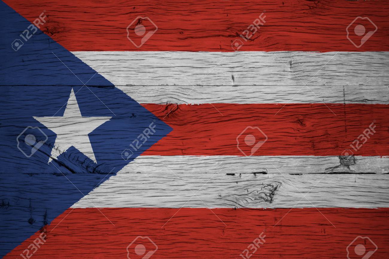Puerto Rico National Flag Painted On Old Oak Wood Painting Is