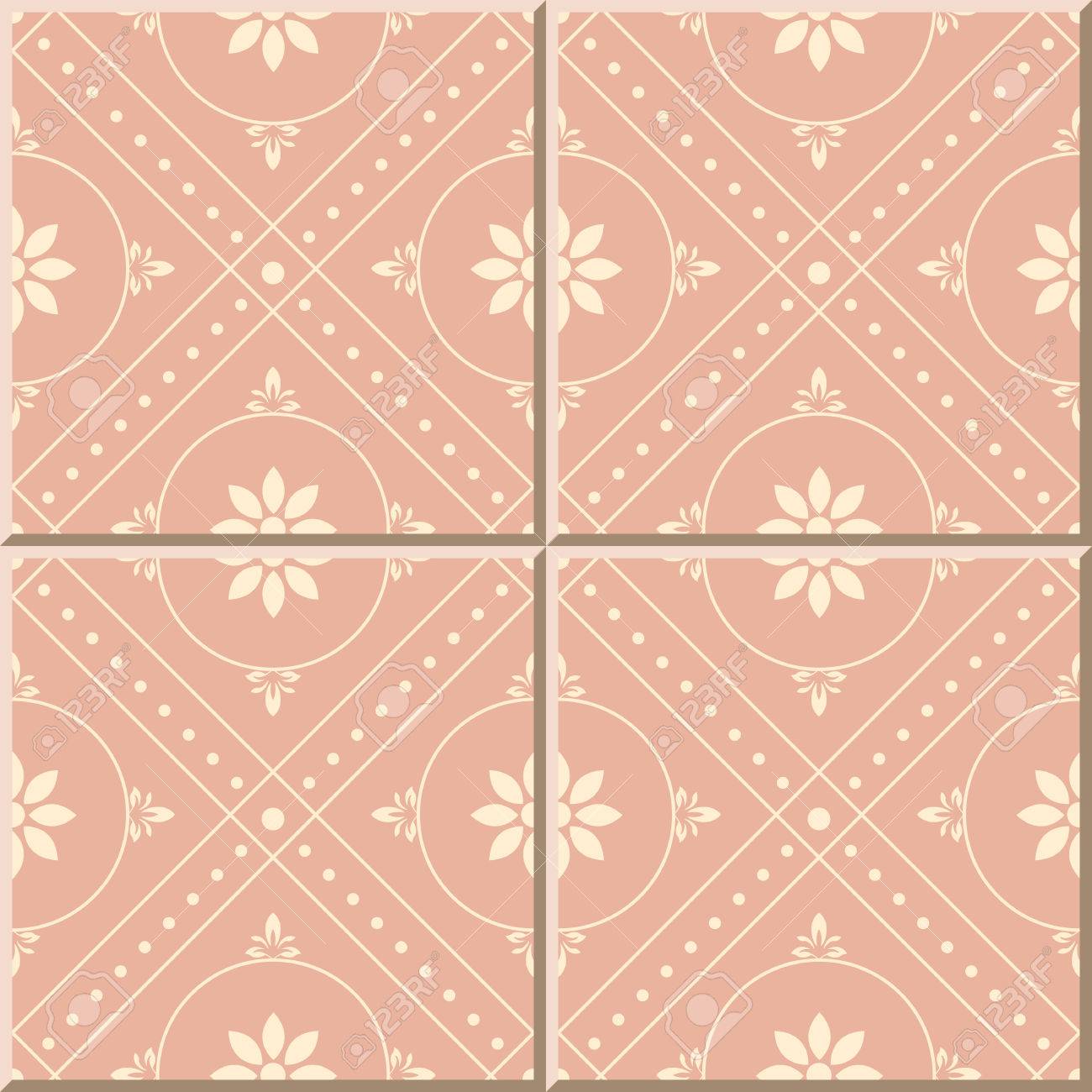 ceramic tile pattern 475 pink round check dot line flower royalty