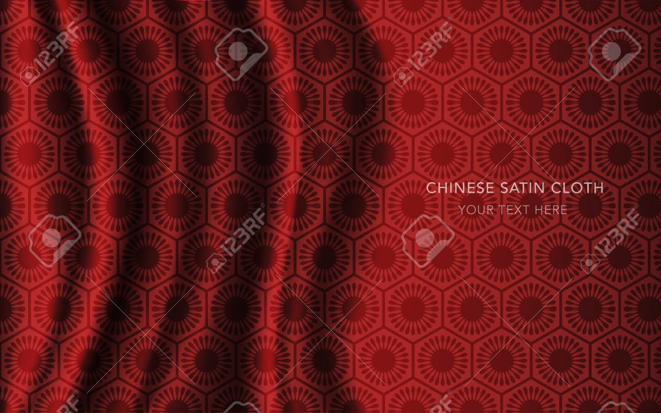 Tela De Satén De Seda Chino Rojo Tradicional Marco De Célula Figura Geométrica Patrón Rojo De Satén Chino Tradicional