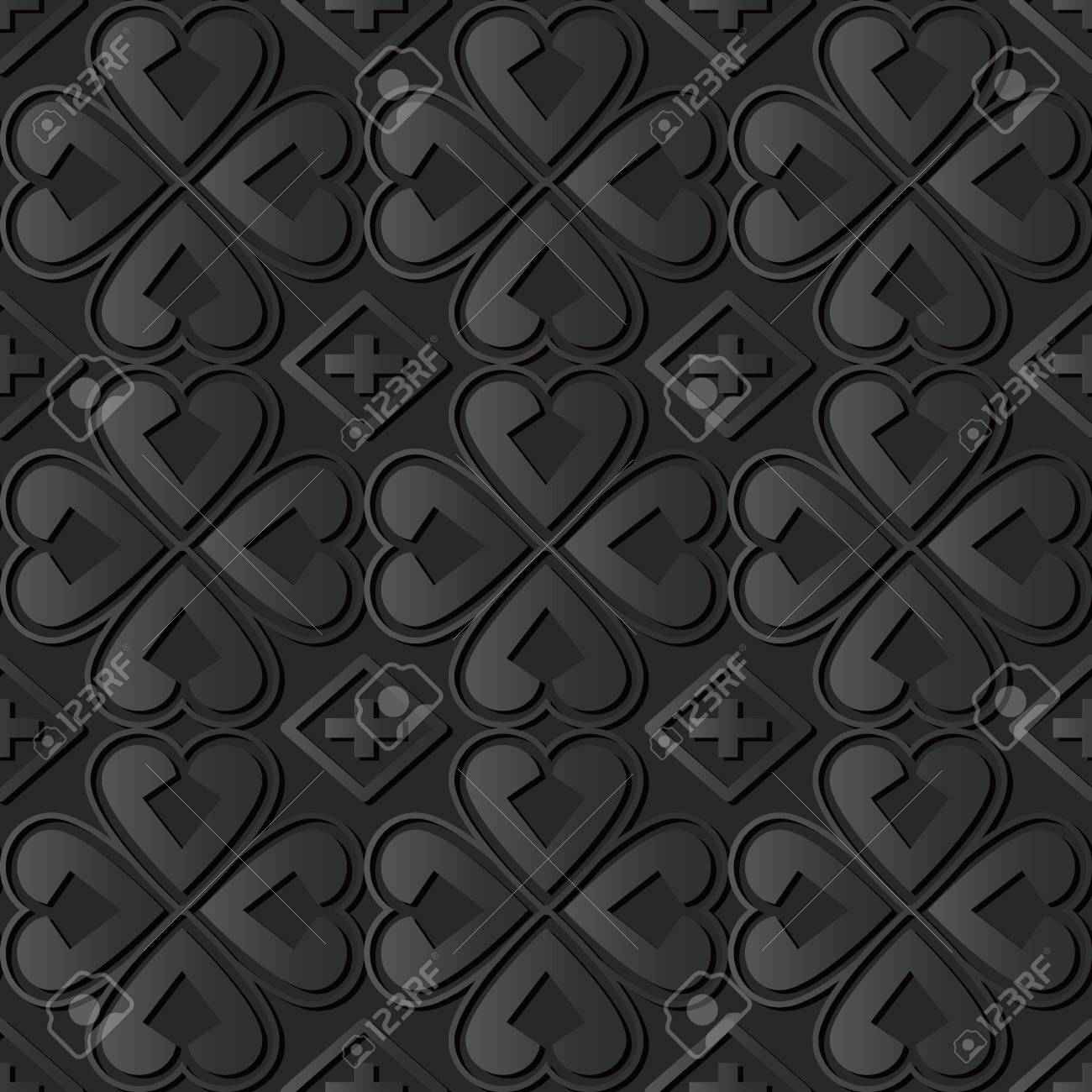 3d Dark Paper Art Curve Heart Cross Clover Leaf Vector Stylish - 