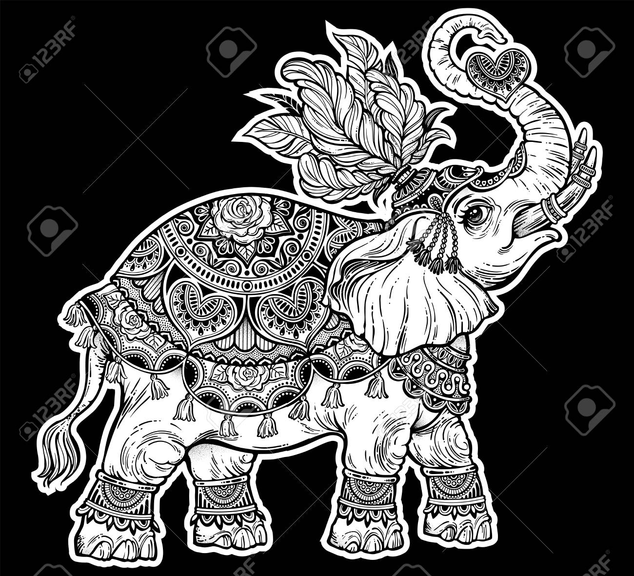 indian ornate ethnic circus boho elephant with feathers african