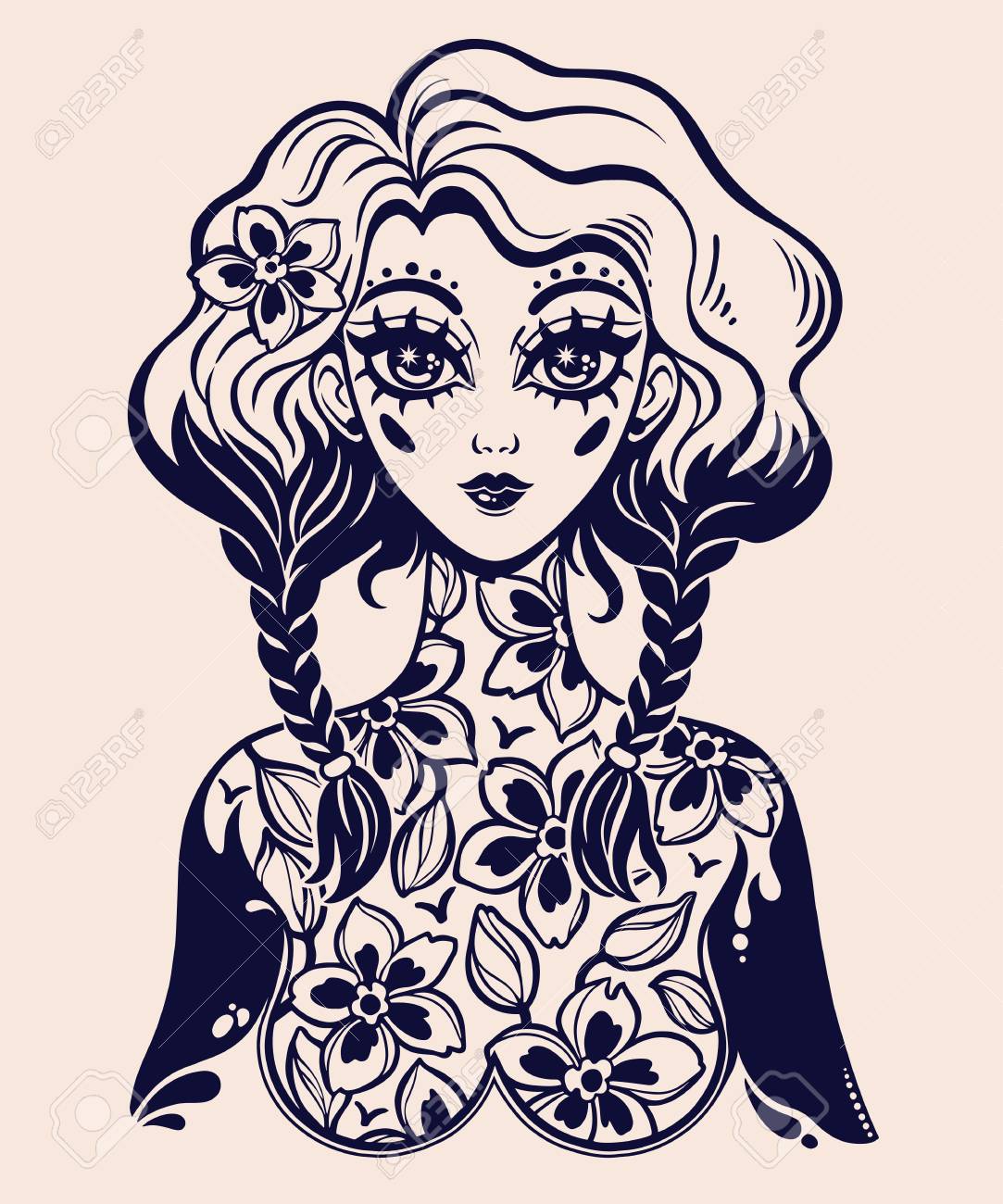 Beautiful Magic Girl With Body Of Blooming Flowers As A Spring