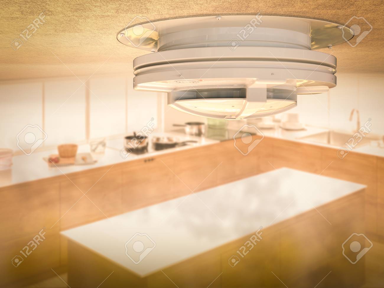 3D-Rendering-Rauchmelder An Der Decke Mit Rauch In Der Küche ... 3D-Rendering-Rauchmelder An Der Decke Mit Rauch In Der Küche ...