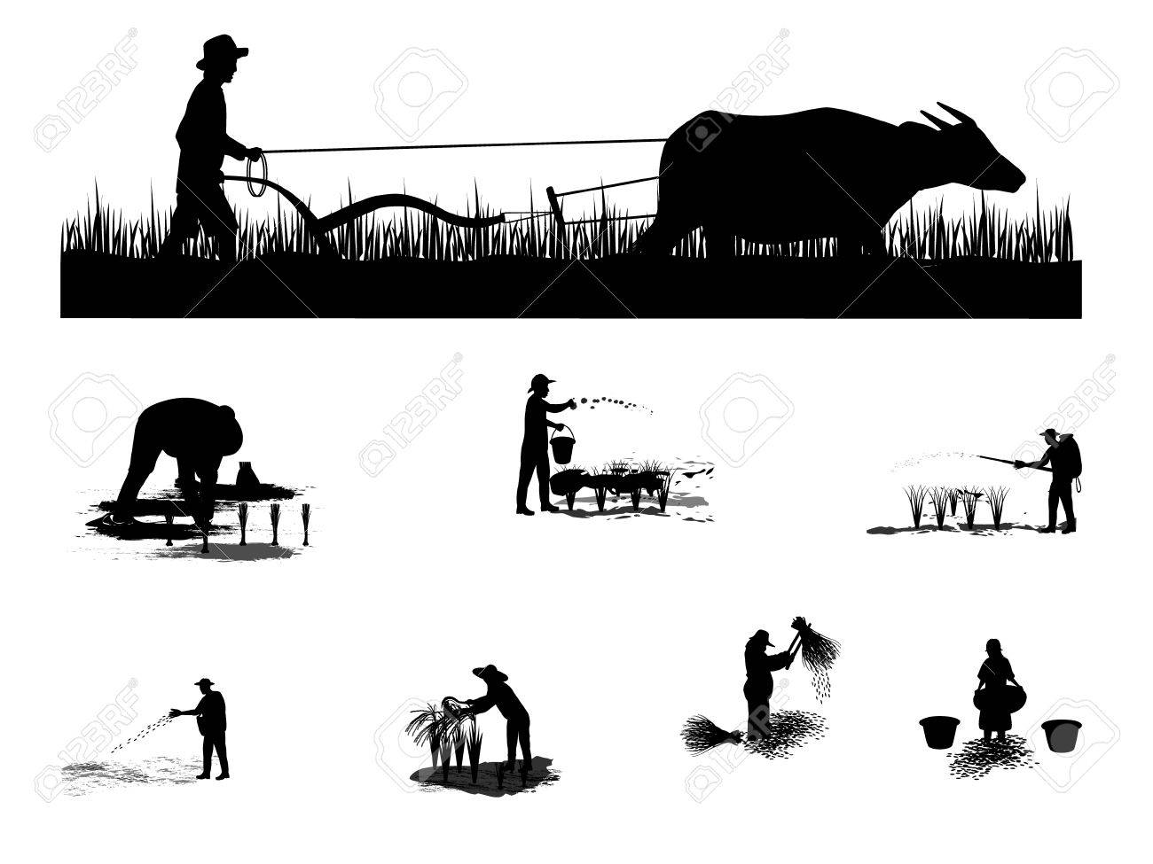 耕農家のシルエット のイラスト素材 ベクタ Image