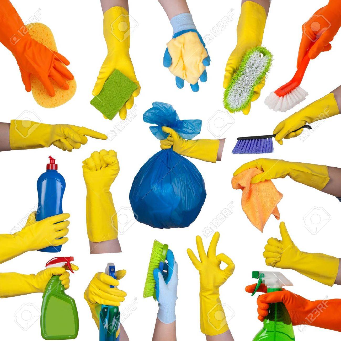 Hands in rubber gloves doing housework isolated on white background - 21151674 Hands in rubber gloves doing housework isolated on white background - 21151674
