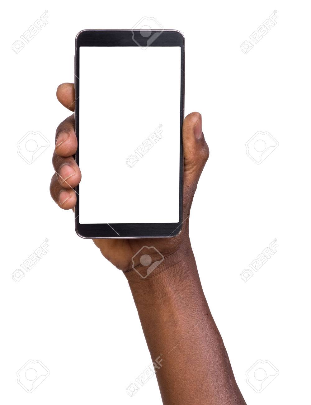 Hand holding mobile smart phone with blank screen - 32750750 Hand holding mobile smart phone with blank screen - 32750750
