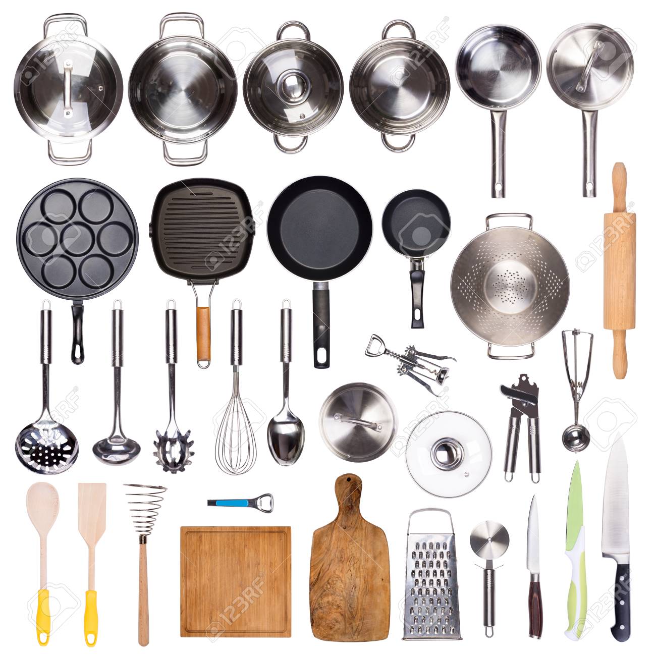 Kitchen Utensils Isolated On White Background Top View Stock Photo Picture And Royalty Free Image Image 85215388
