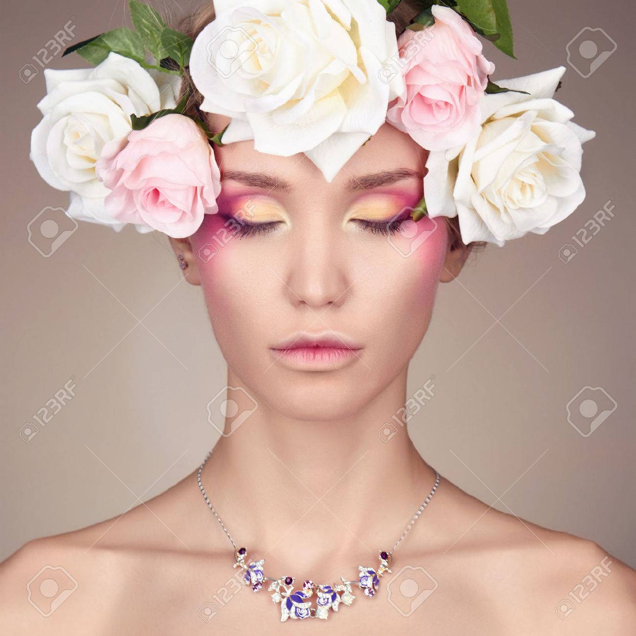 Young woman with flowers crown. Beauty model girl.Beautiful Girl with flowers on her head.Professional make-up - 39882862 Young woman with flowers crown. Beauty model girl.Beautiful Girl with flowers on her head.Professional make-up - 39882862