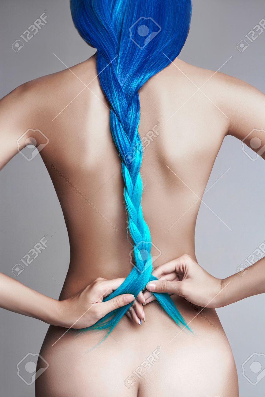 blue hair naked girl Facial piercing girl
