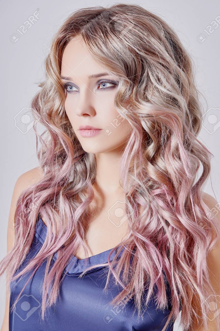 Beautiful Girl With Long Wavy Hair Fair Haired Model With Curly