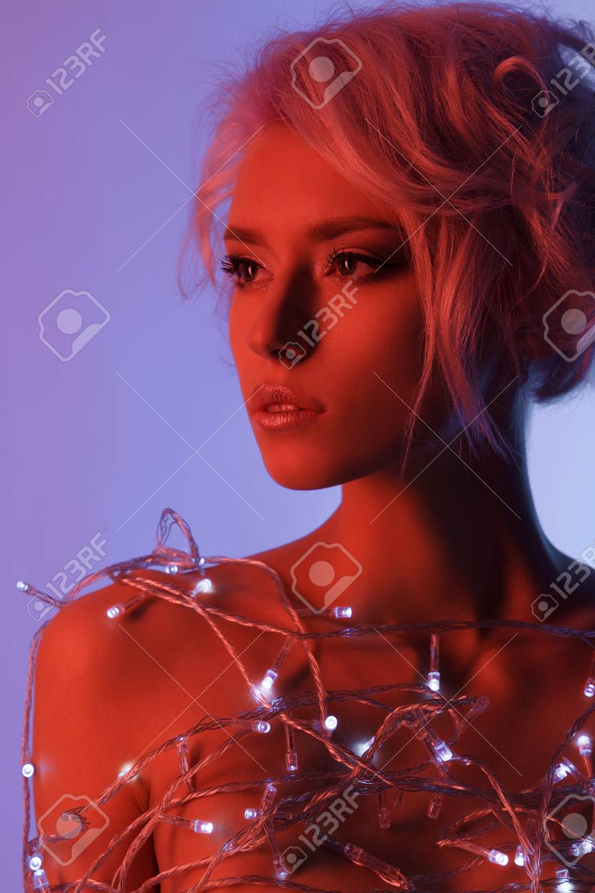 Beautiful Blond Woman In Color Light Short Blond Hair Sexy Girl