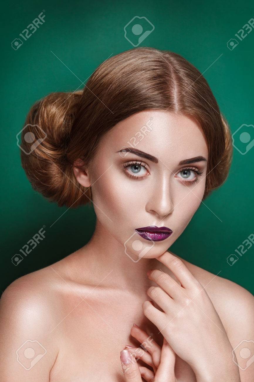 Attractive Mysterious Weird Tender Young Woman With Double Hair