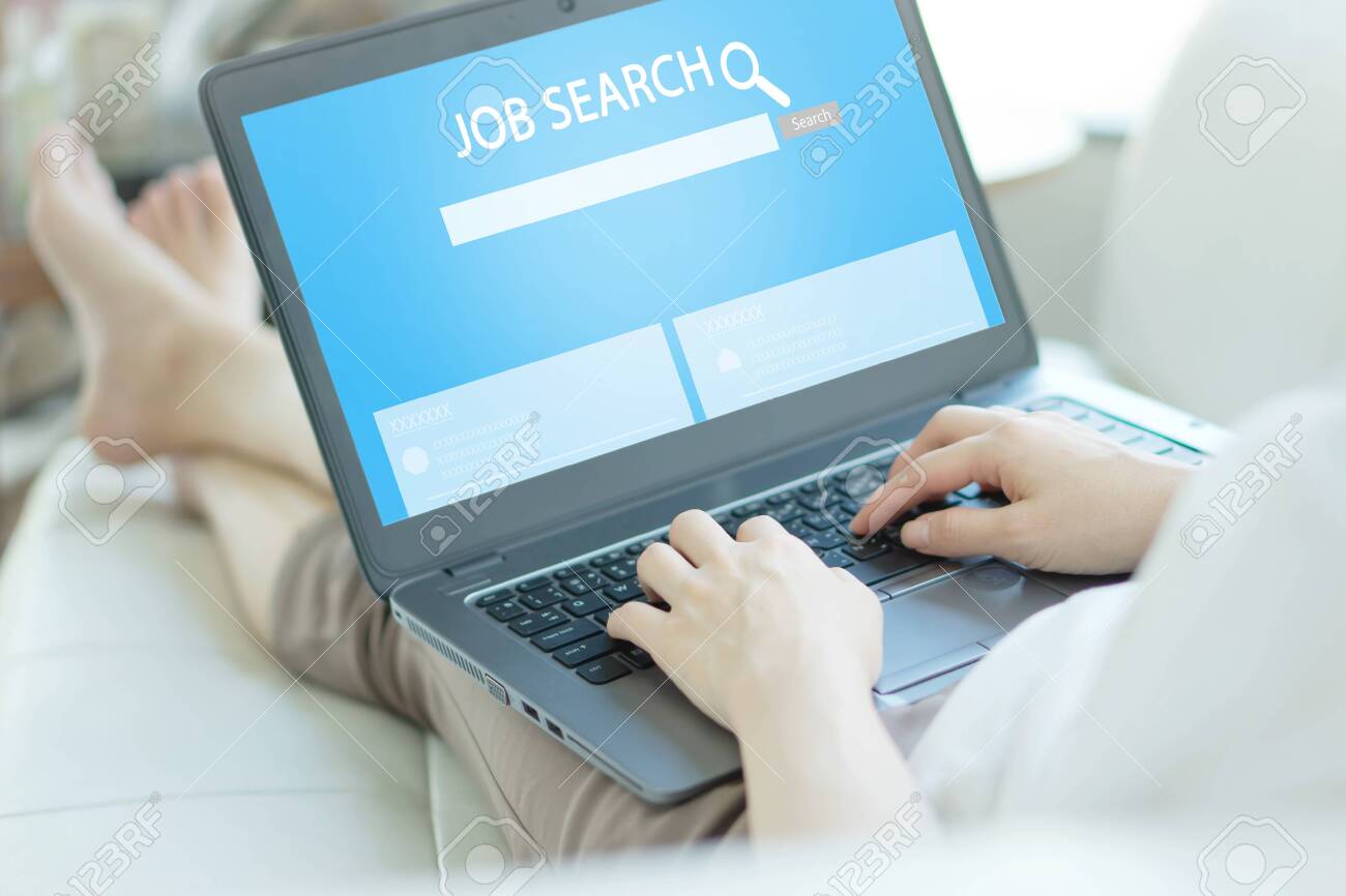 Online Job Search >> Woman Trying To Find Work With Online Job Search Engine On Laptop Online Job Search >> Woman Trying To Find Work With Online Job Search Engine On Laptop