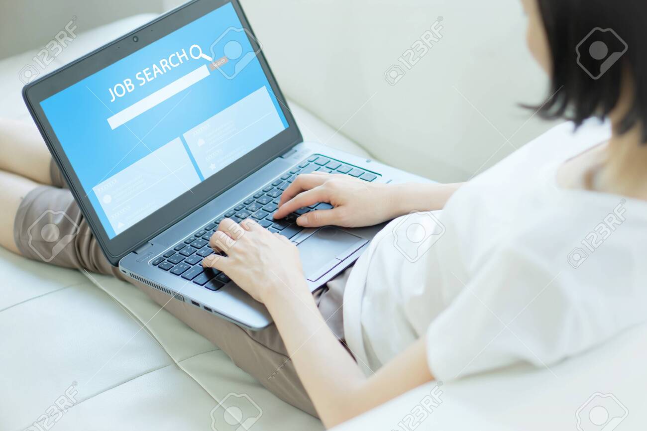 Online Job Search >> Woman Trying To Find Work With Online Job Search Engine On Laptop Online Job Search >> Woman Trying To Find Work With Online Job Search Engine On Laptop