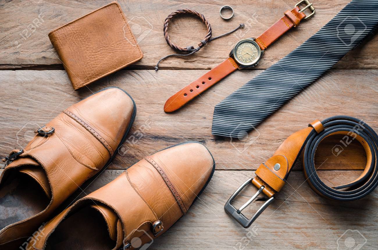 accessories for mens lay on the wooden floor - 63312508 accessories for mens lay on the wooden floor - 63312508