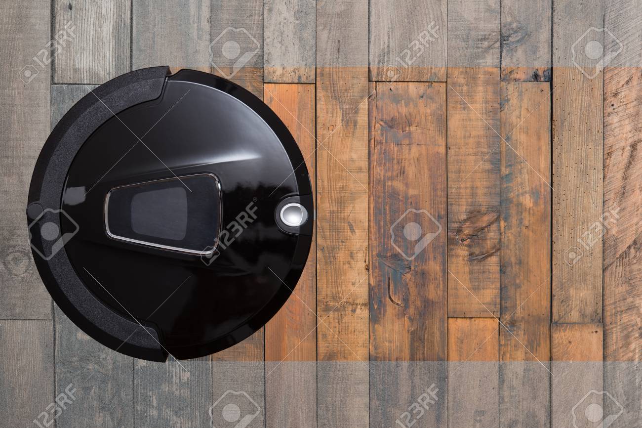 Robot Vacuum Clean Dust Dirty Wood Floor Stock Photo Picture And