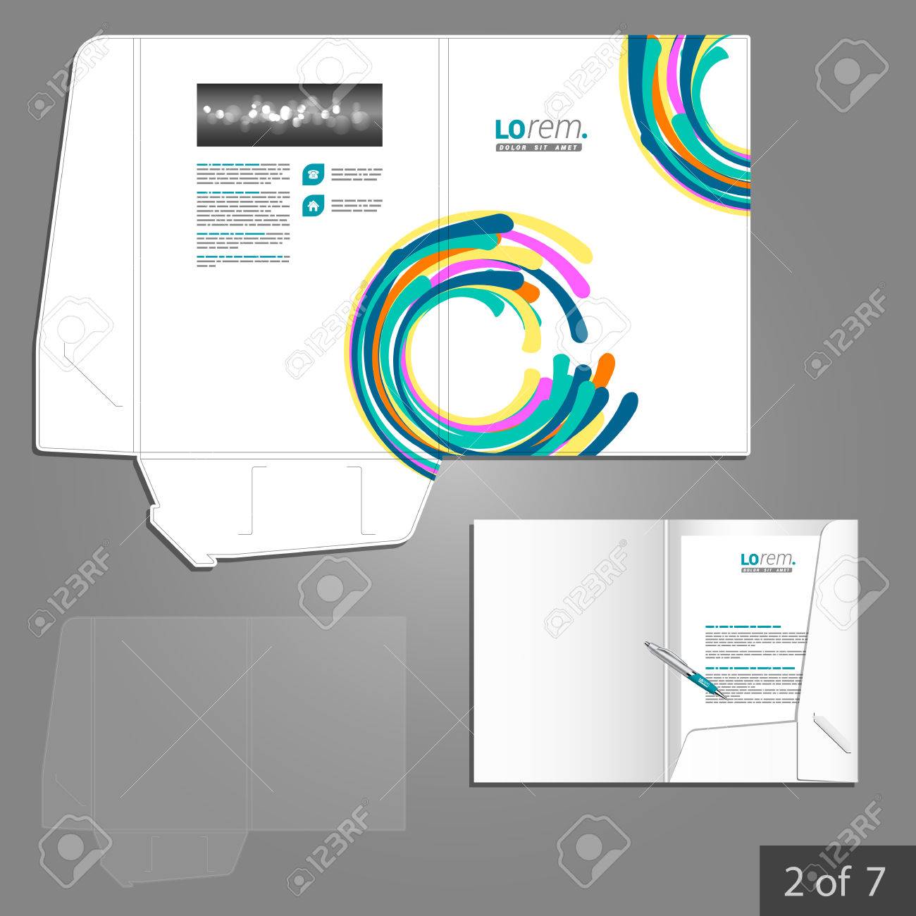 colorful folder template design for company with circles element