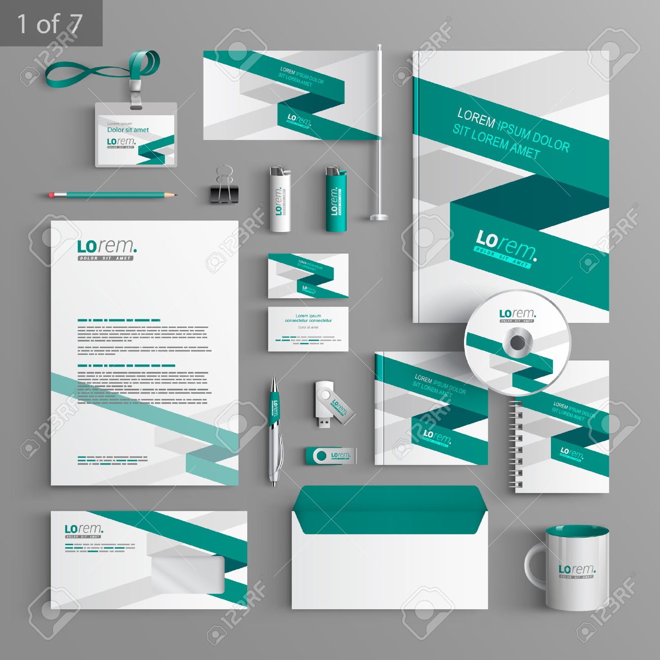 white corporate identity template design with green stripe business business stationary