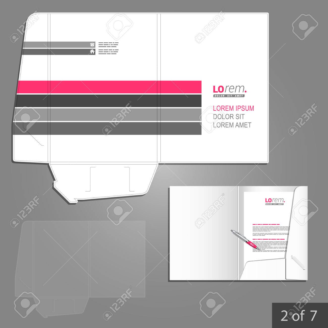 white folder template design for corporate identity with pink