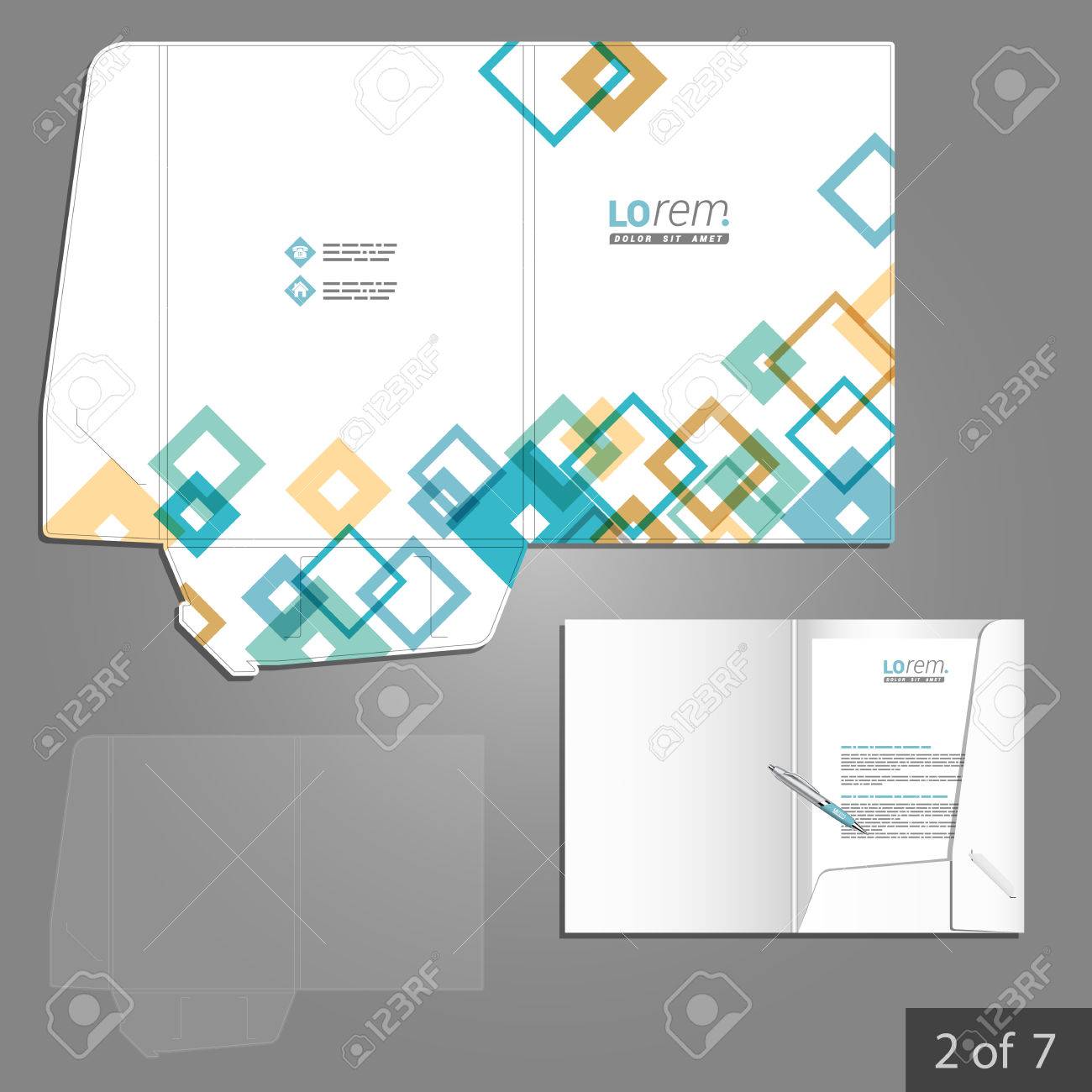 colorful folder template design for corporate identity with square folder template