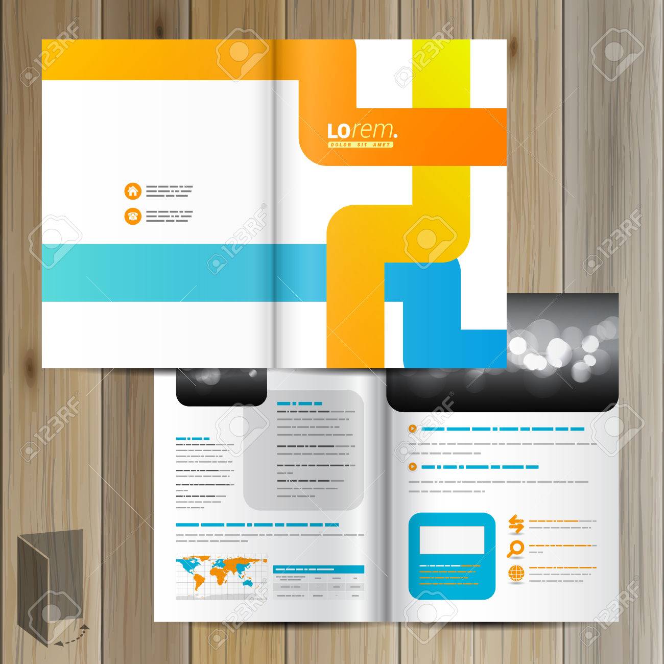 white creative brochure template design with blue and orange
