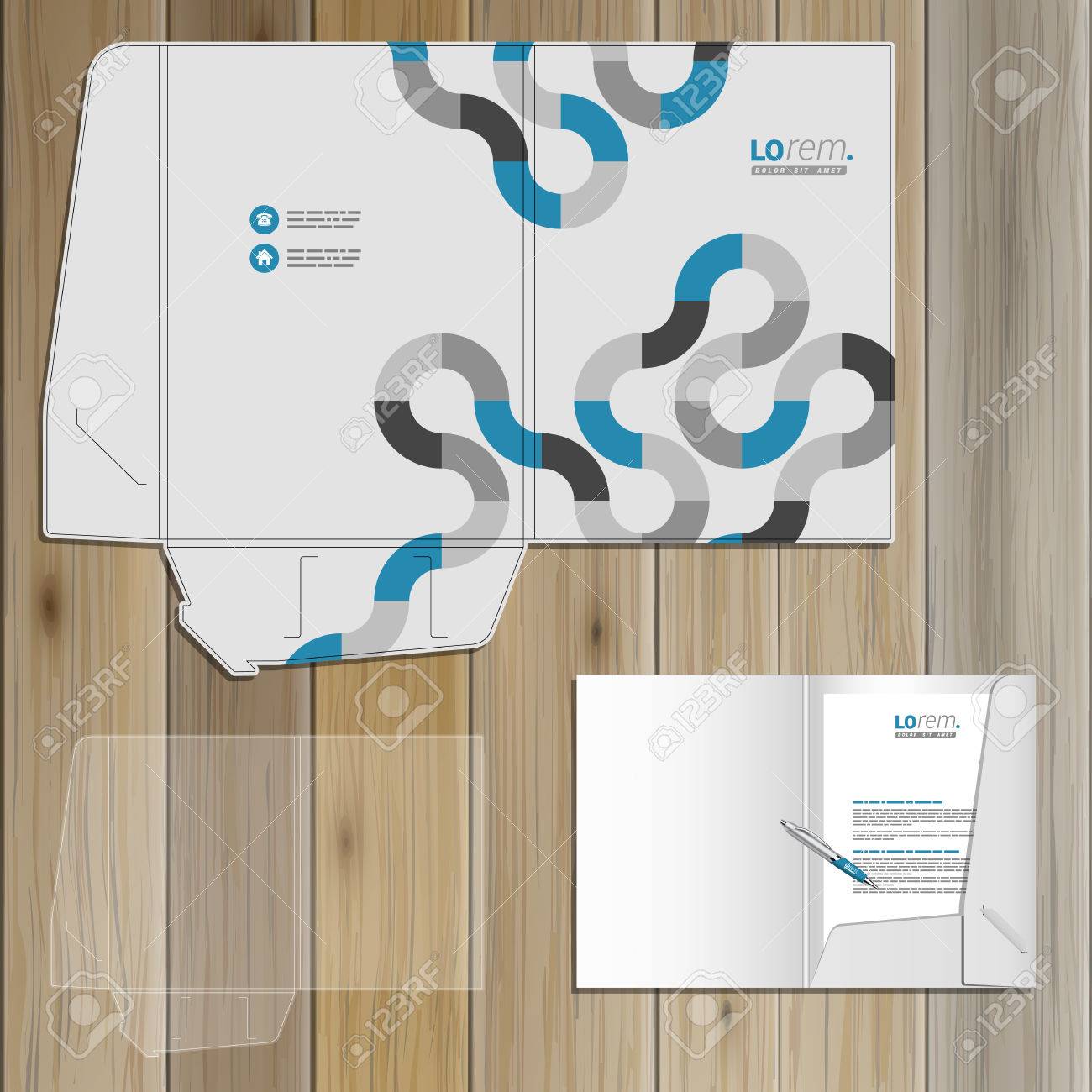 gray folder template design for corporate identity with blue