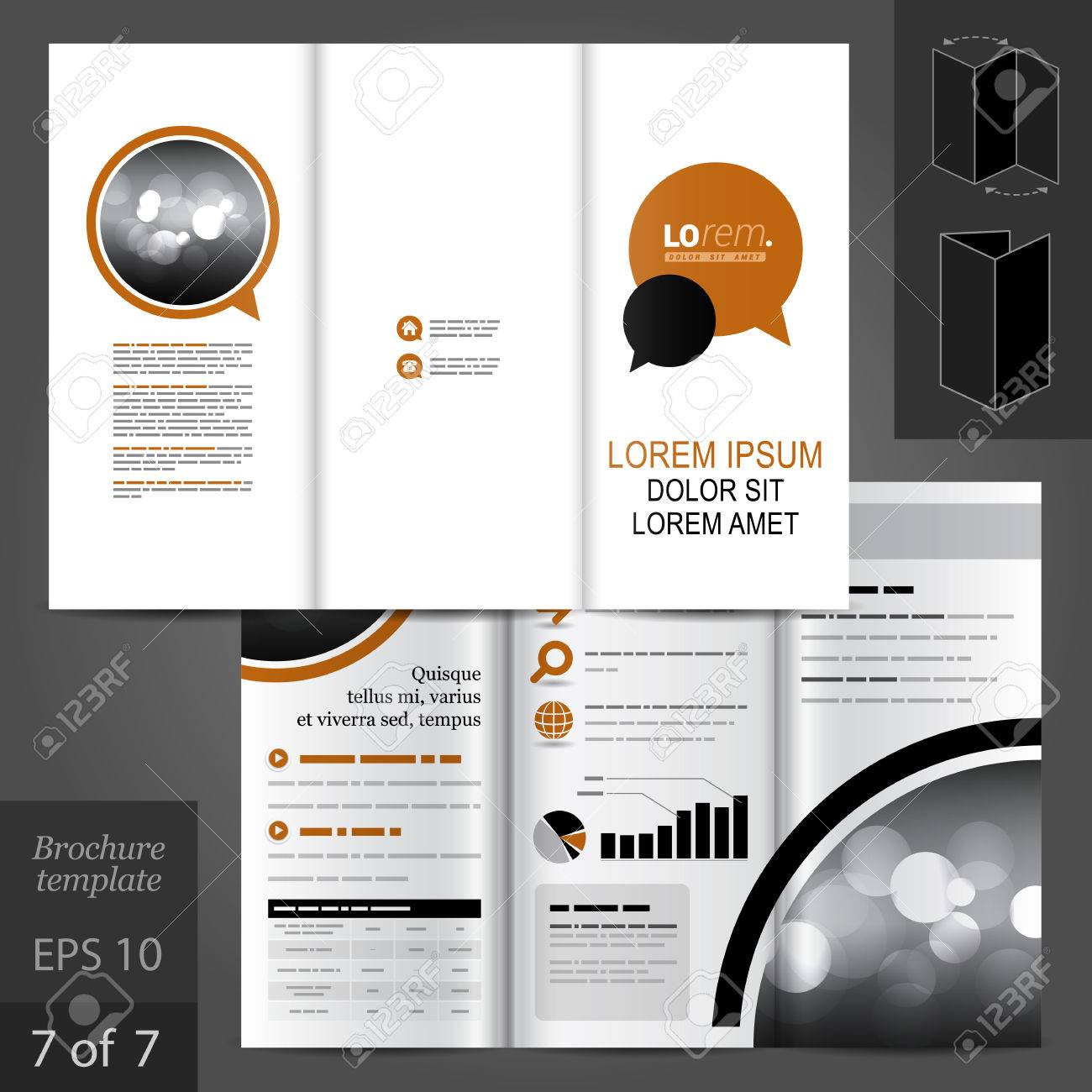 white vector brochure template design with brown and black dialog