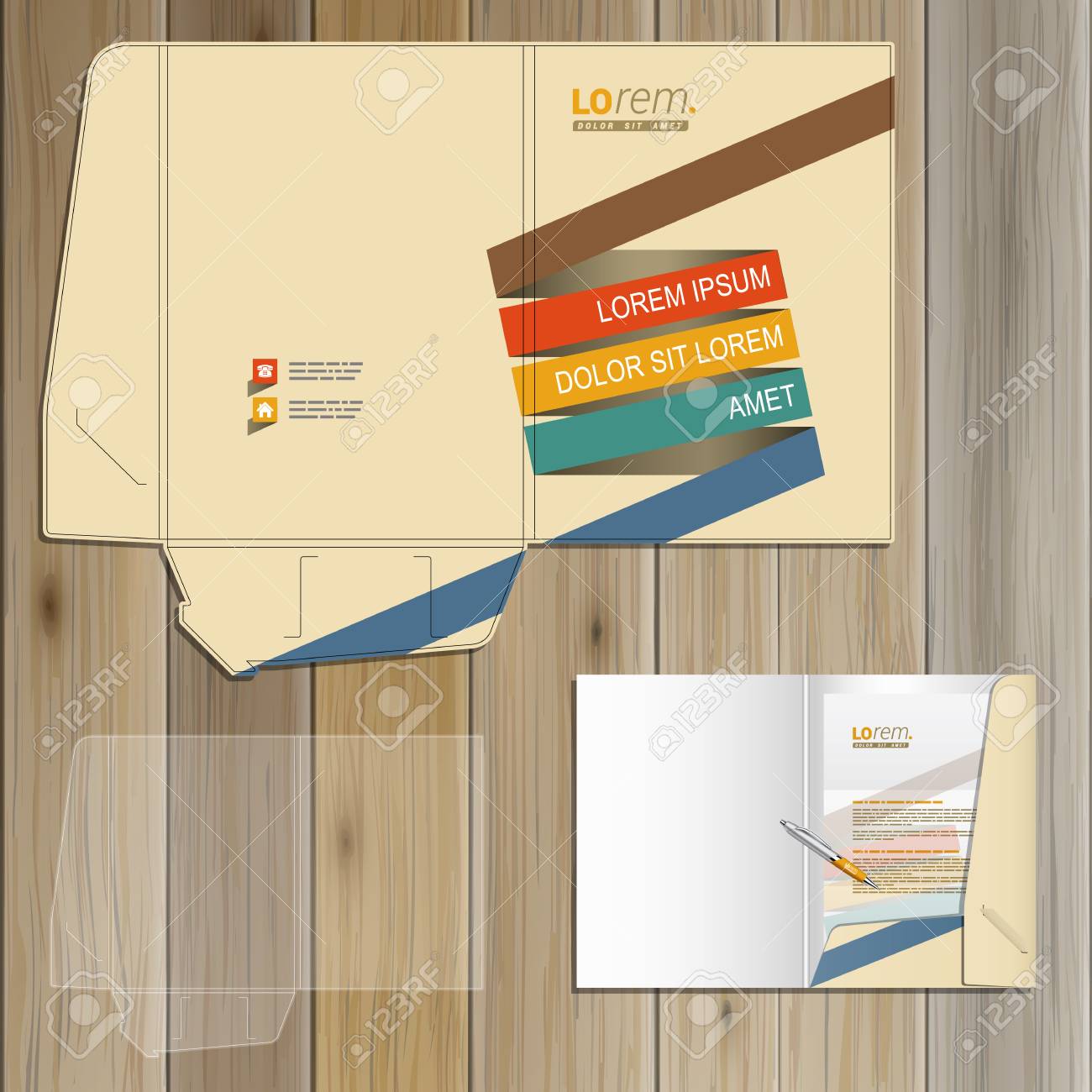 folder template design for corporate identity with color stripes